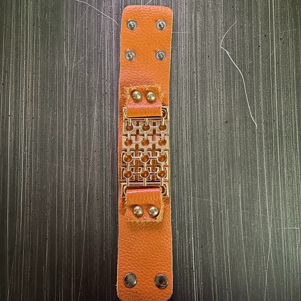 Gold-toned & Orange Leather Bracelet